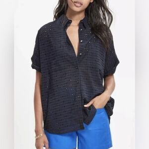 Madewell Navy Black Eyelet Button Down Shirt - Size L